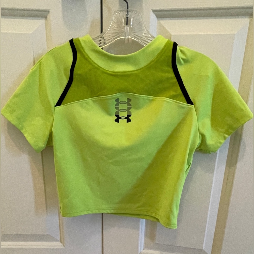 Under Armour 1378616 UA Run Anywhere Crop Tee Lime Surge Ladies Small
